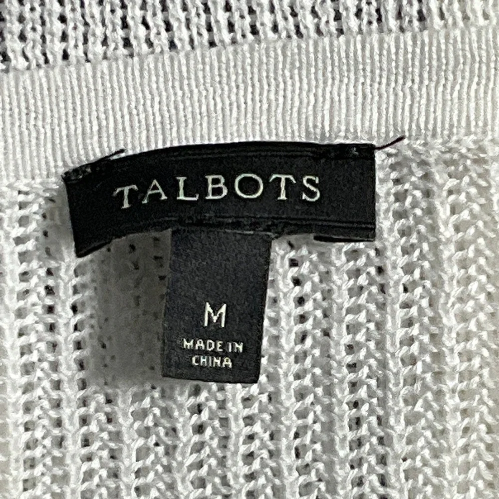 Talbots Womens‎ Cardigan Sweater Medium M White Knit Open Front 3/4 Sleeve